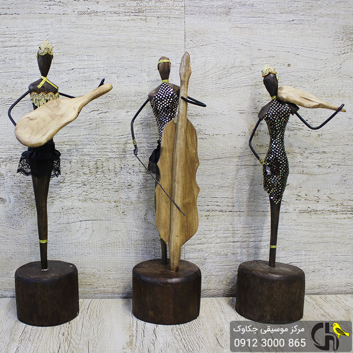مجسمه موسیقی خانم نوازنده کنتراباس چوبی